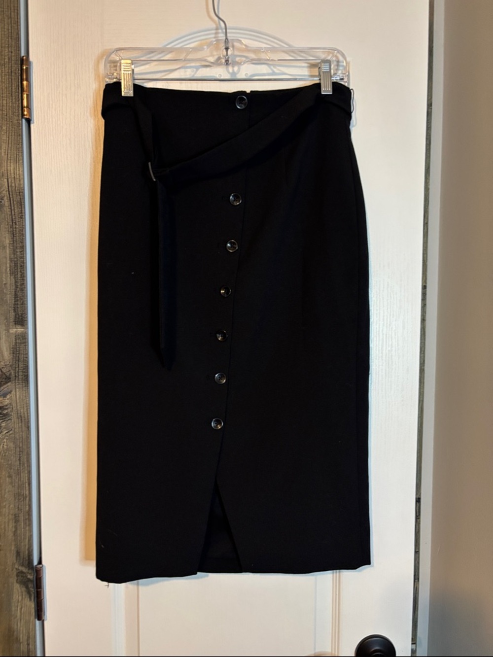 Black Button-Front Pencil Skirt with Waist Tie size 6